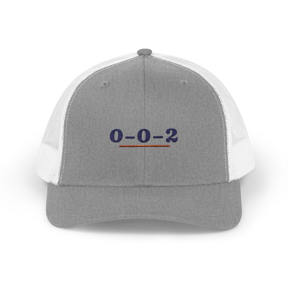 0–0–2 Trucker Hat in Heather Grey / White, front view