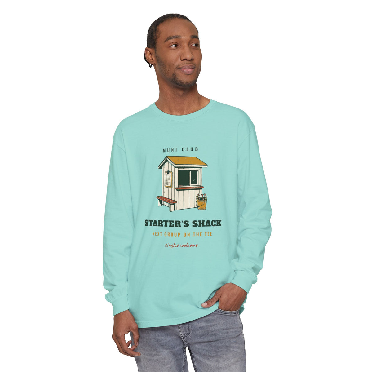 Starter's Shack Long Sleeve Tee in Chalky Mint, on model