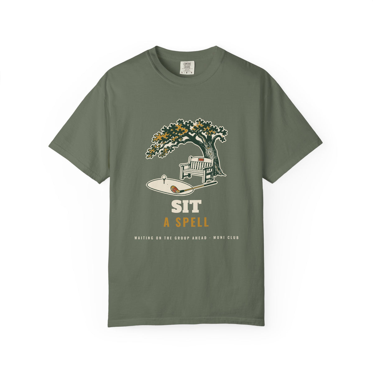 Sit a Spell Tee in Moss, front view