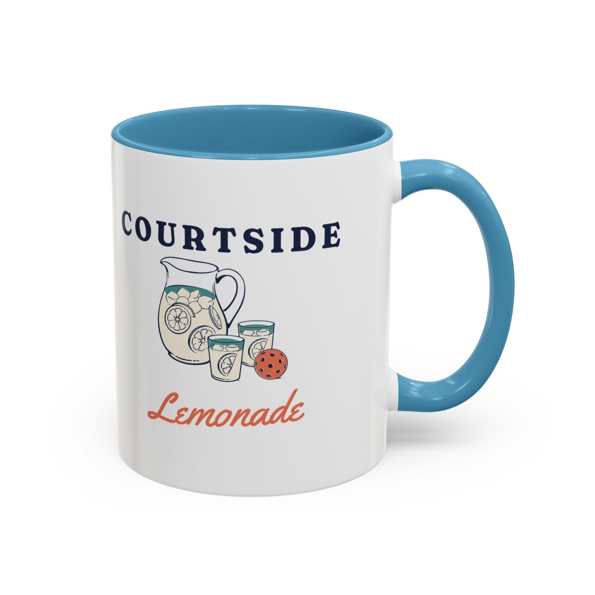 Courtside Lemonade Mug in Light Blue, design, handle right
