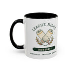 League Night Mug in Black, design, handle left