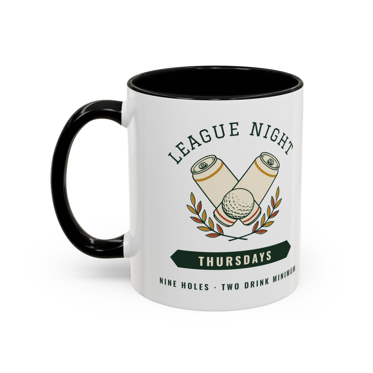 League Night Mug in Black, design, handle left