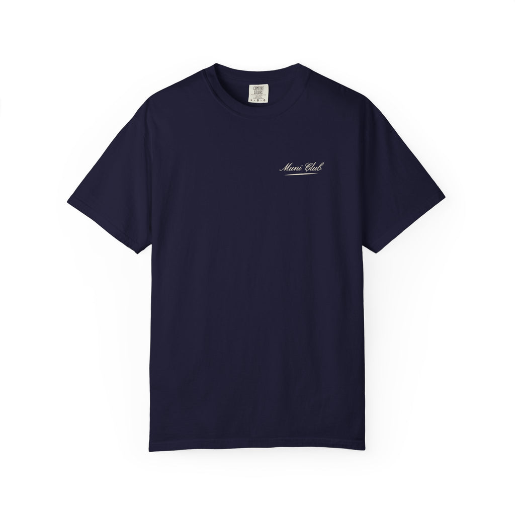 Script Chest Mark Tee in True Navy, front view