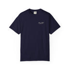 Script Chest Mark Tee in True Navy, front view