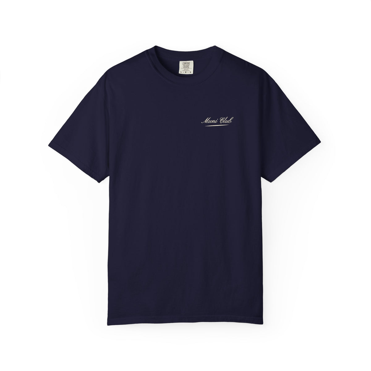 Script Chest Mark Tee in True Navy, front view