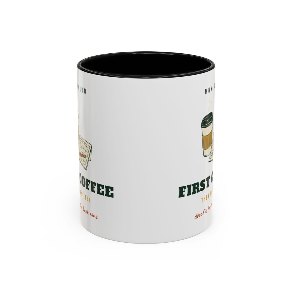 First Coffee Mug in Black, corner view