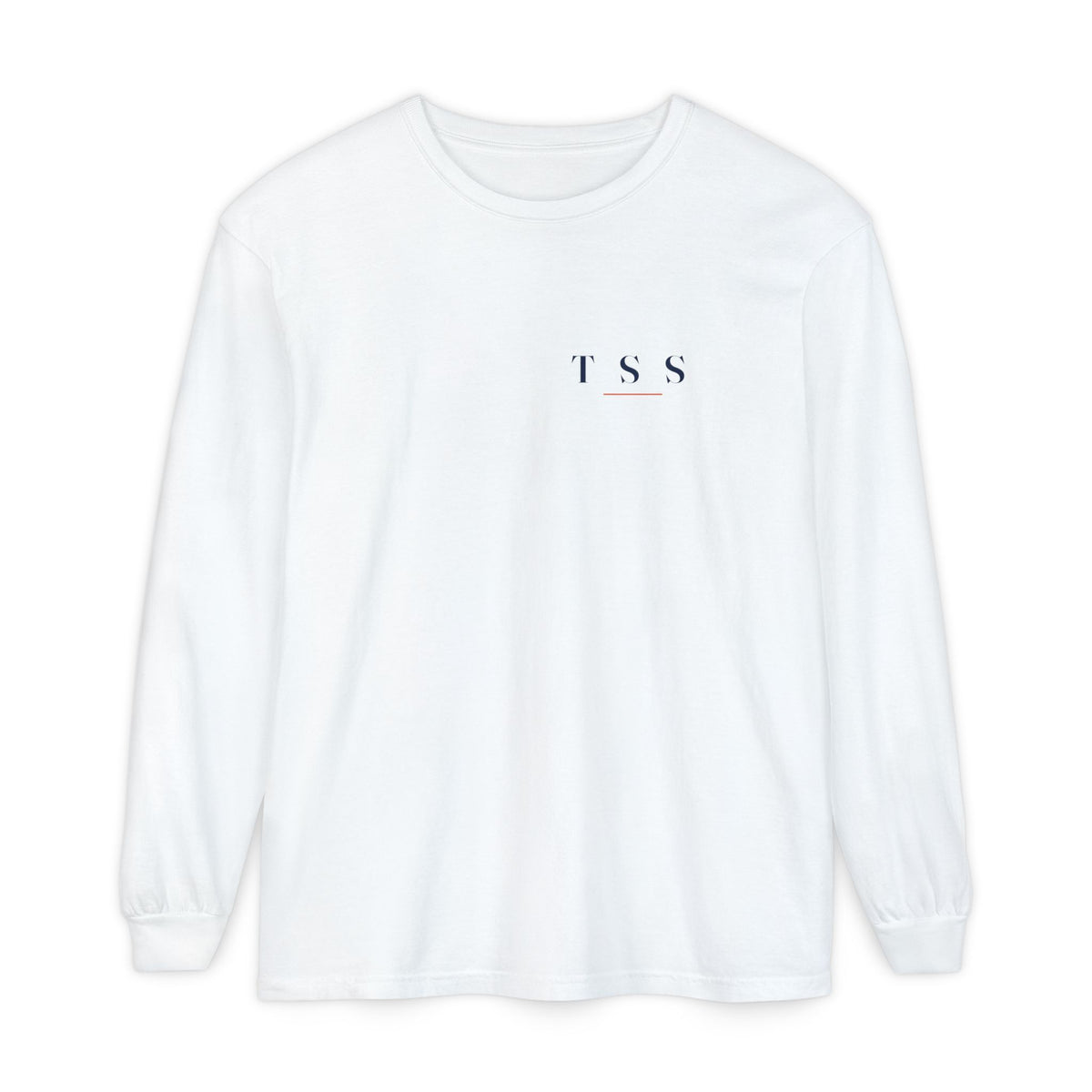 T S S Long Sleeve Tee in White, front view