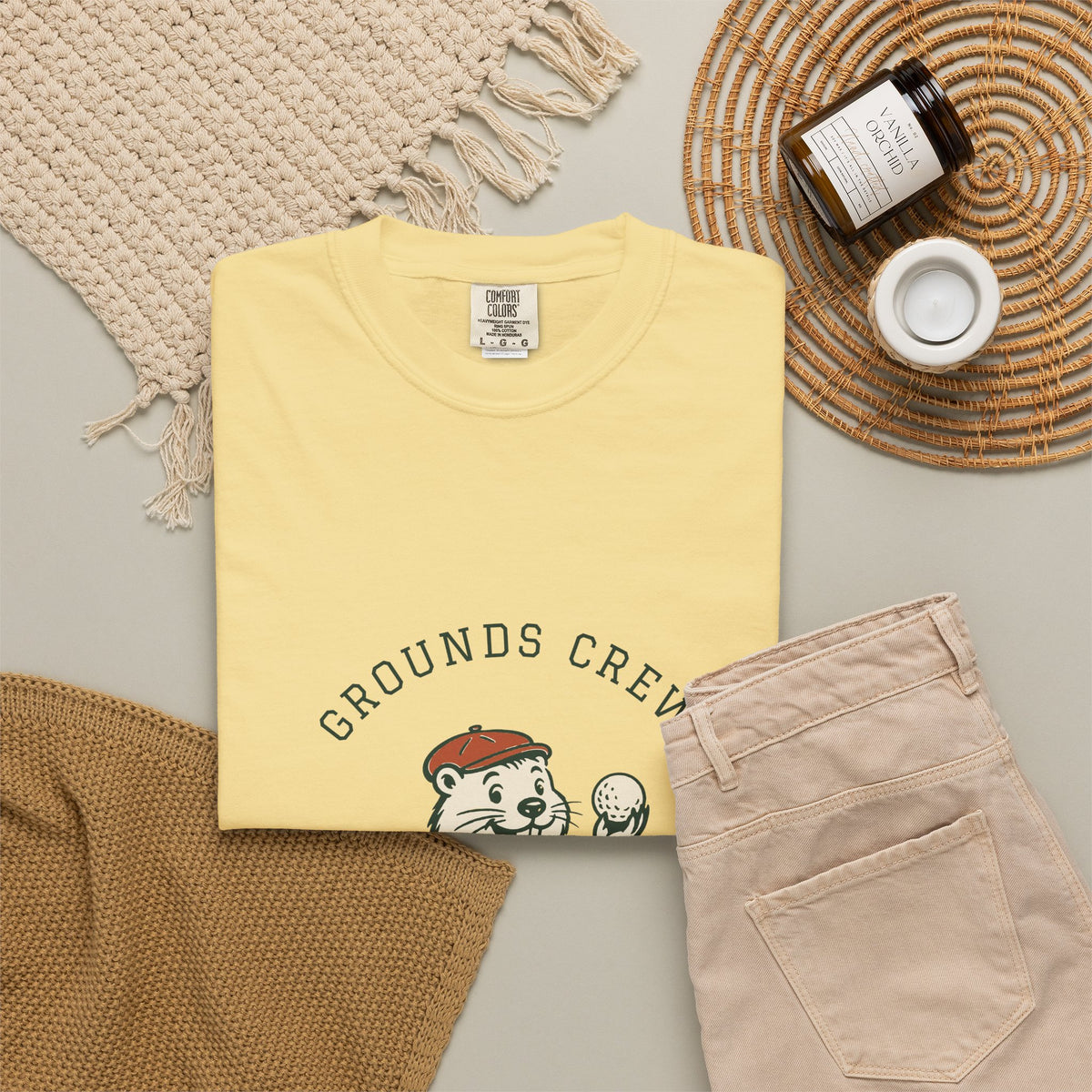 Grounds Crew Tee in Butter, flat lay