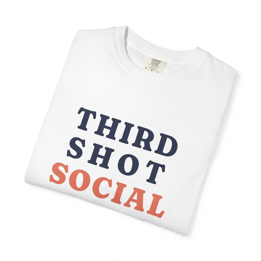 Third Shot Social Stacked Tee in White, folded