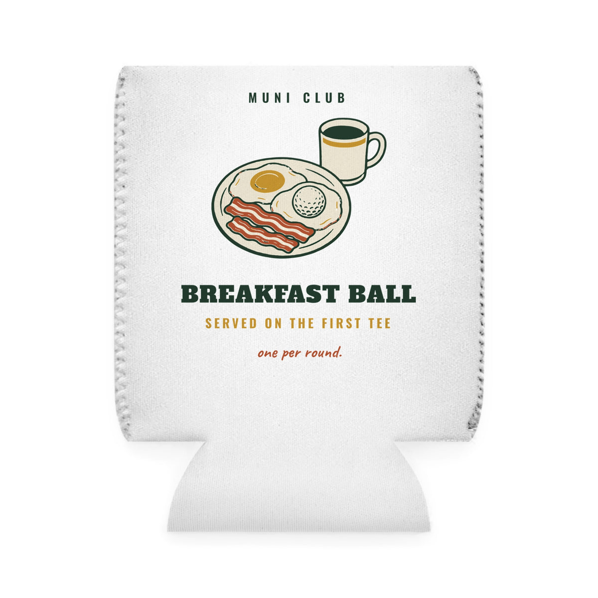 Breakfast Ball Can Cooler in White, back view