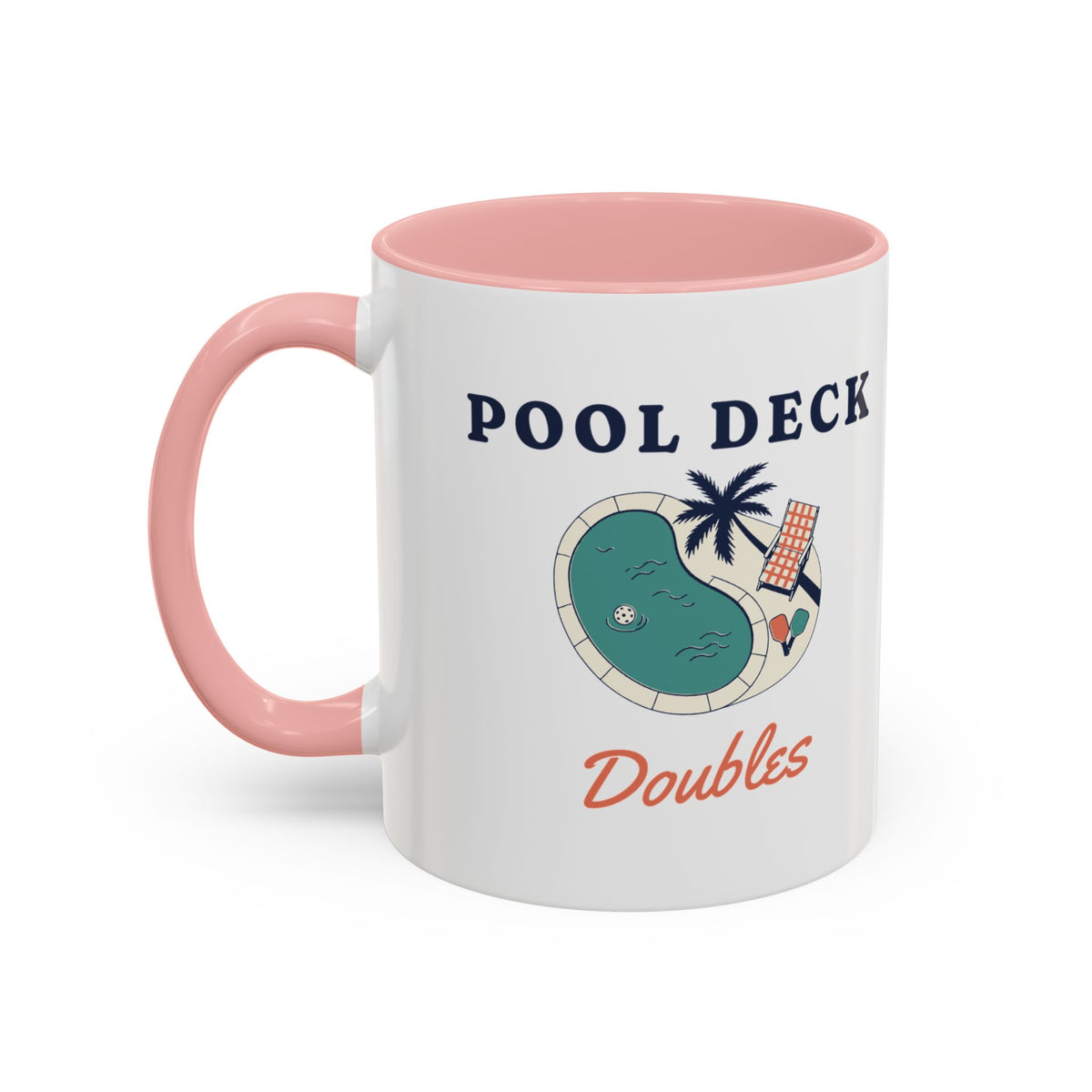 Pool Deck Doubles Mug in Pink, design, handle left