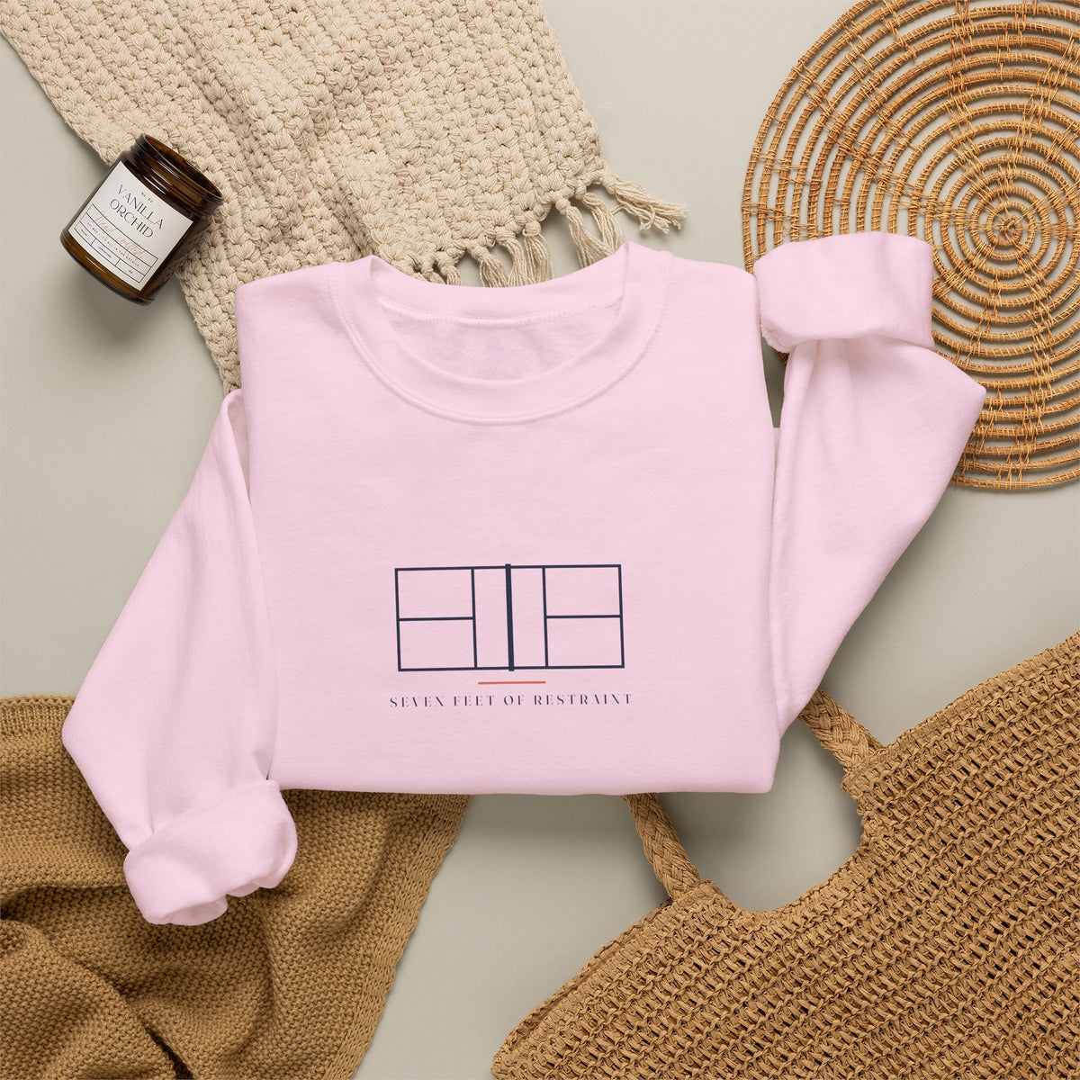 Net Line Crewneck in Light Pink, flat lay