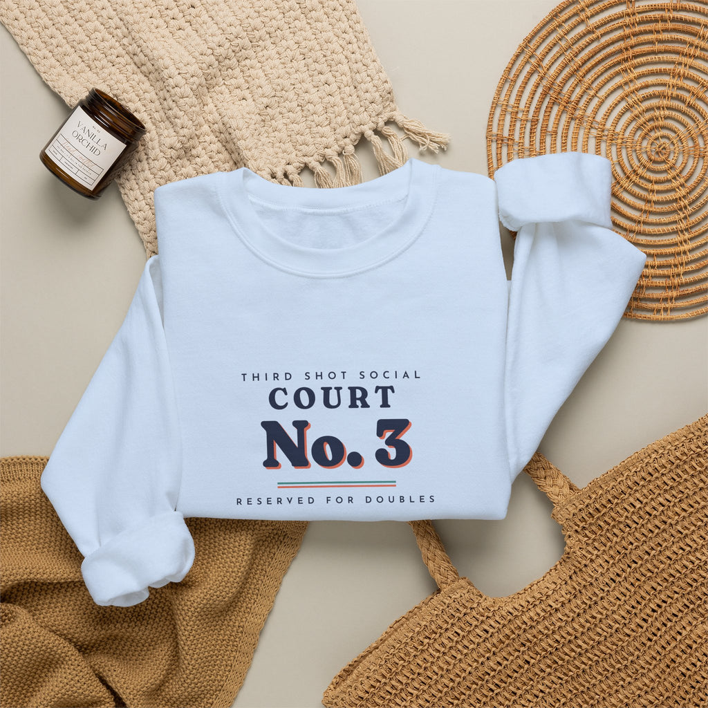 Court No. 3 Crewneck in Light Blue, flat lay