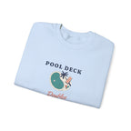 Pool Deck Doubles Crewneck in Light Blue, folded