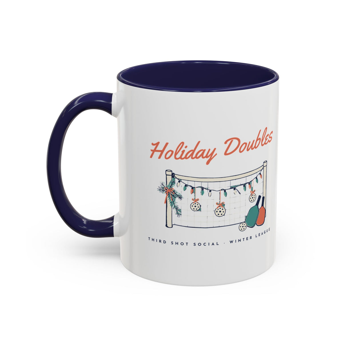Holiday Doubles Mug in Navy, design, handle left