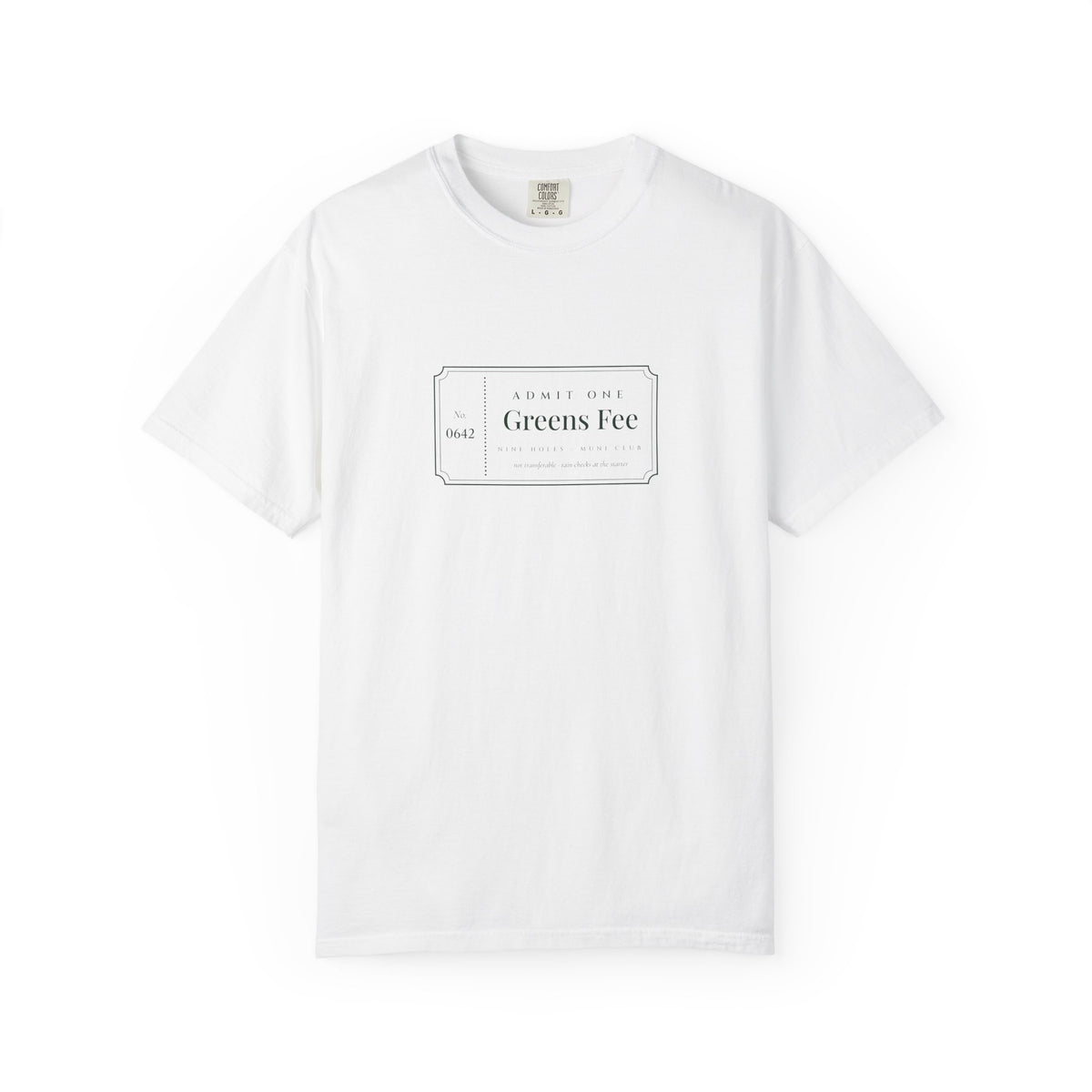 Greens Fee Tee in White, front view