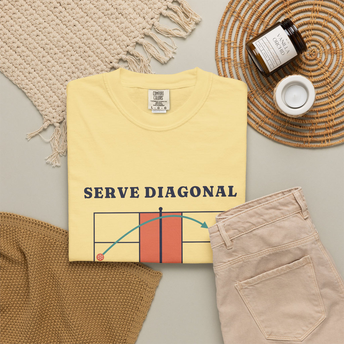 Serve Diagonal Tee in Butter, flat lay