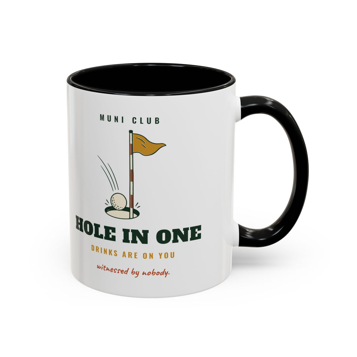 Hole in One Mug in Black, design, handle right