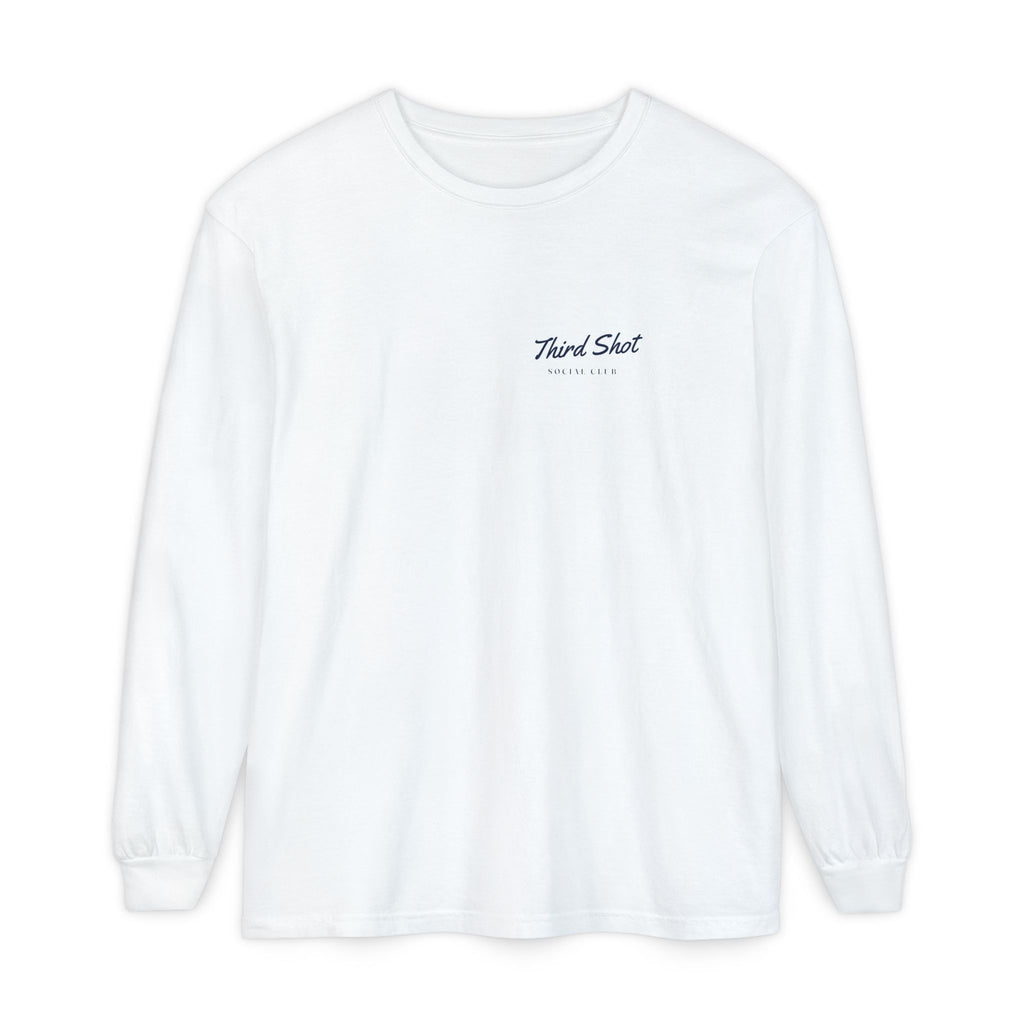 Script Chest Mark Long Sleeve Tee in White, front view