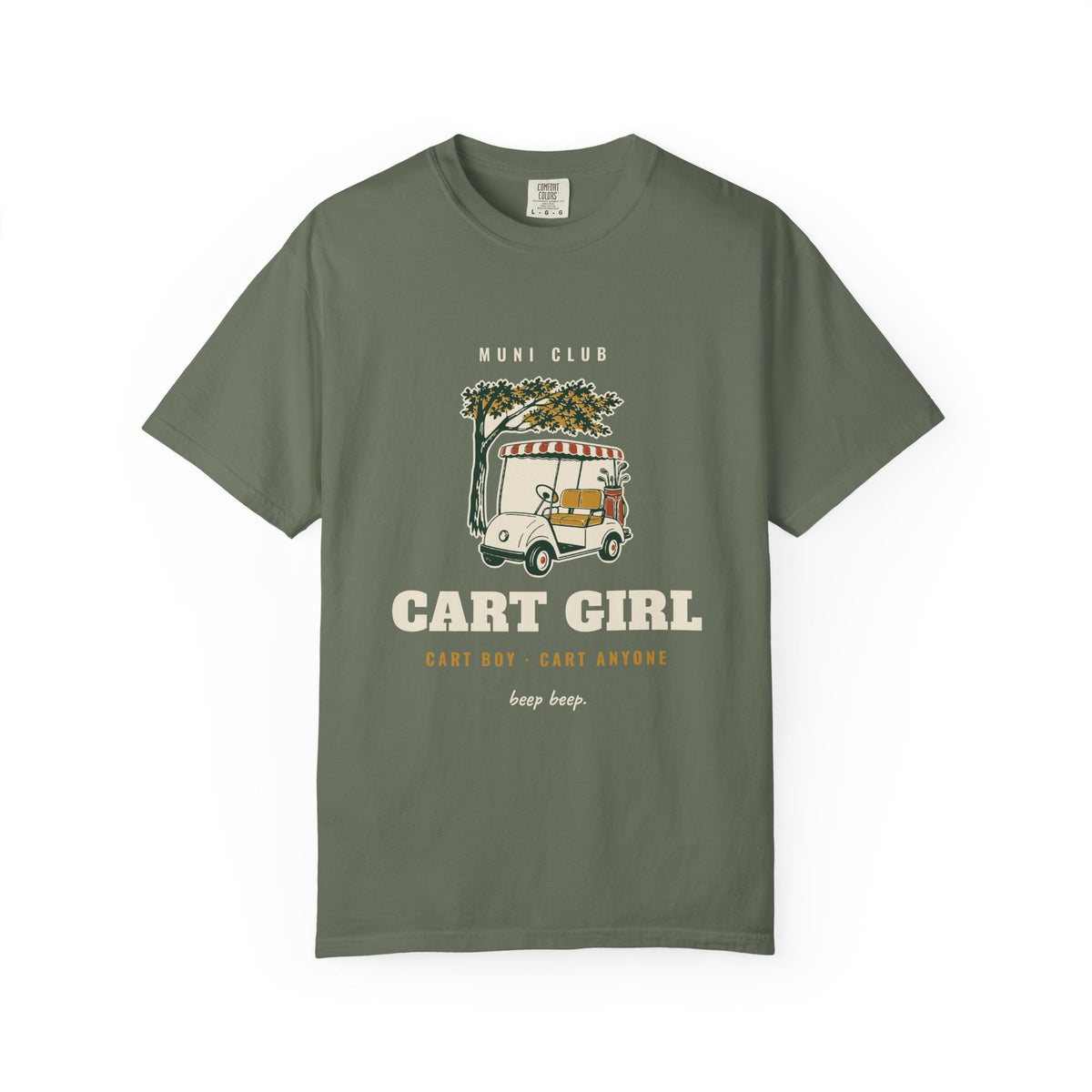 Cart Girl Tee in Moss, front view
