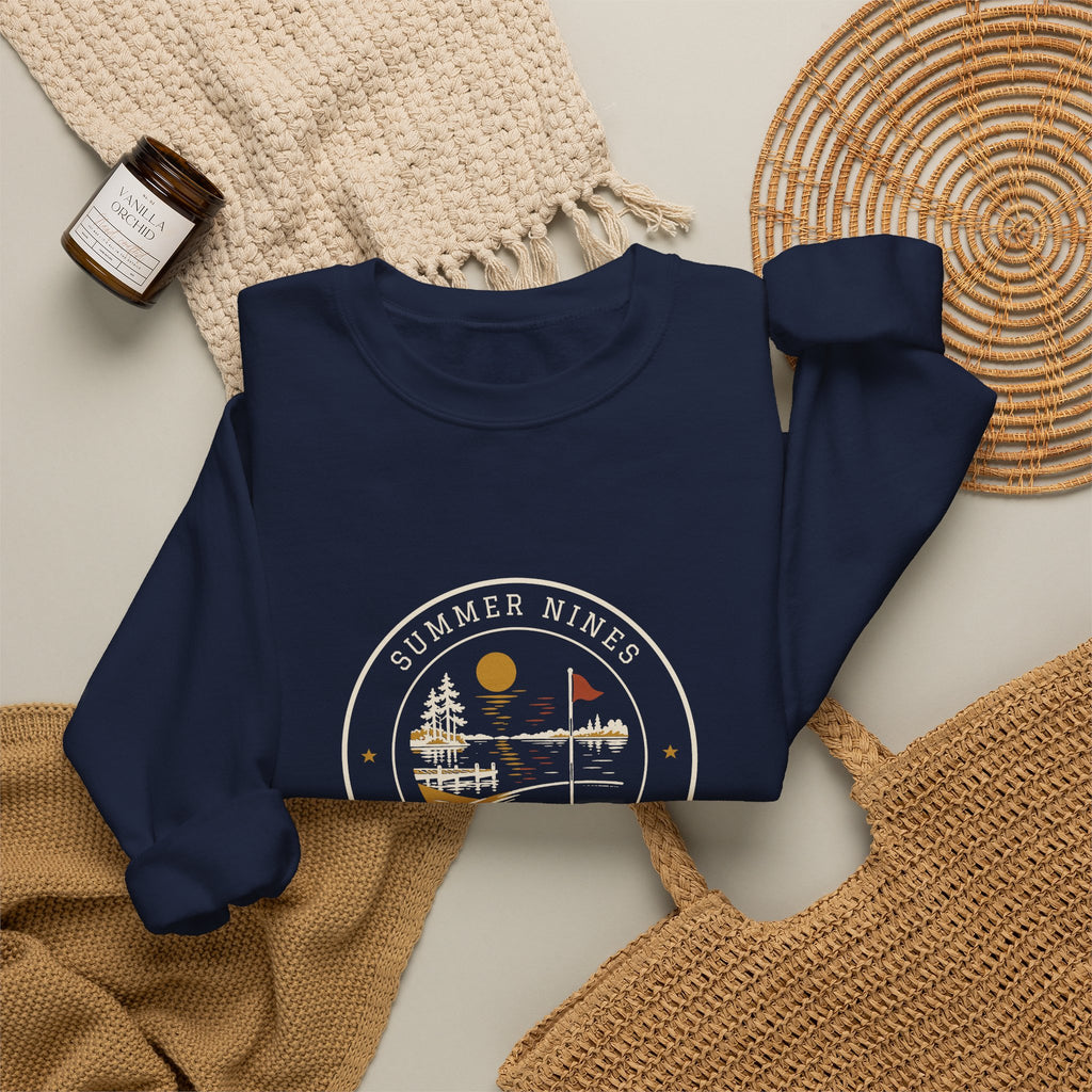 Summer Nines Crewneck in Navy, flat lay