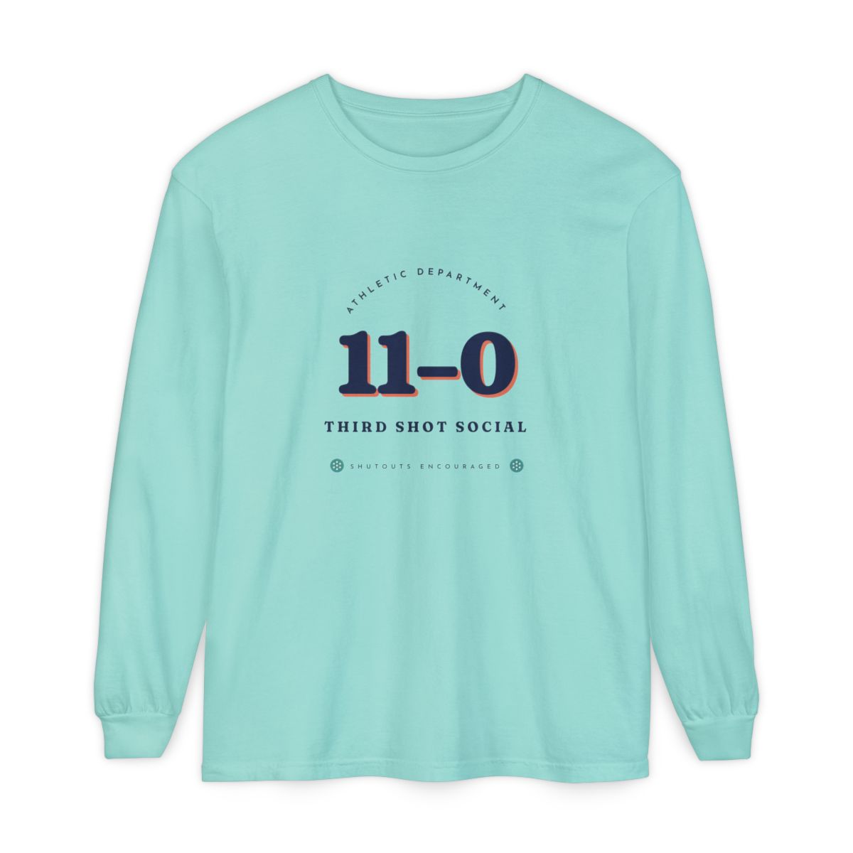 11–0 Athletic Department Long Sleeve Tee in Chalky Mint, front view