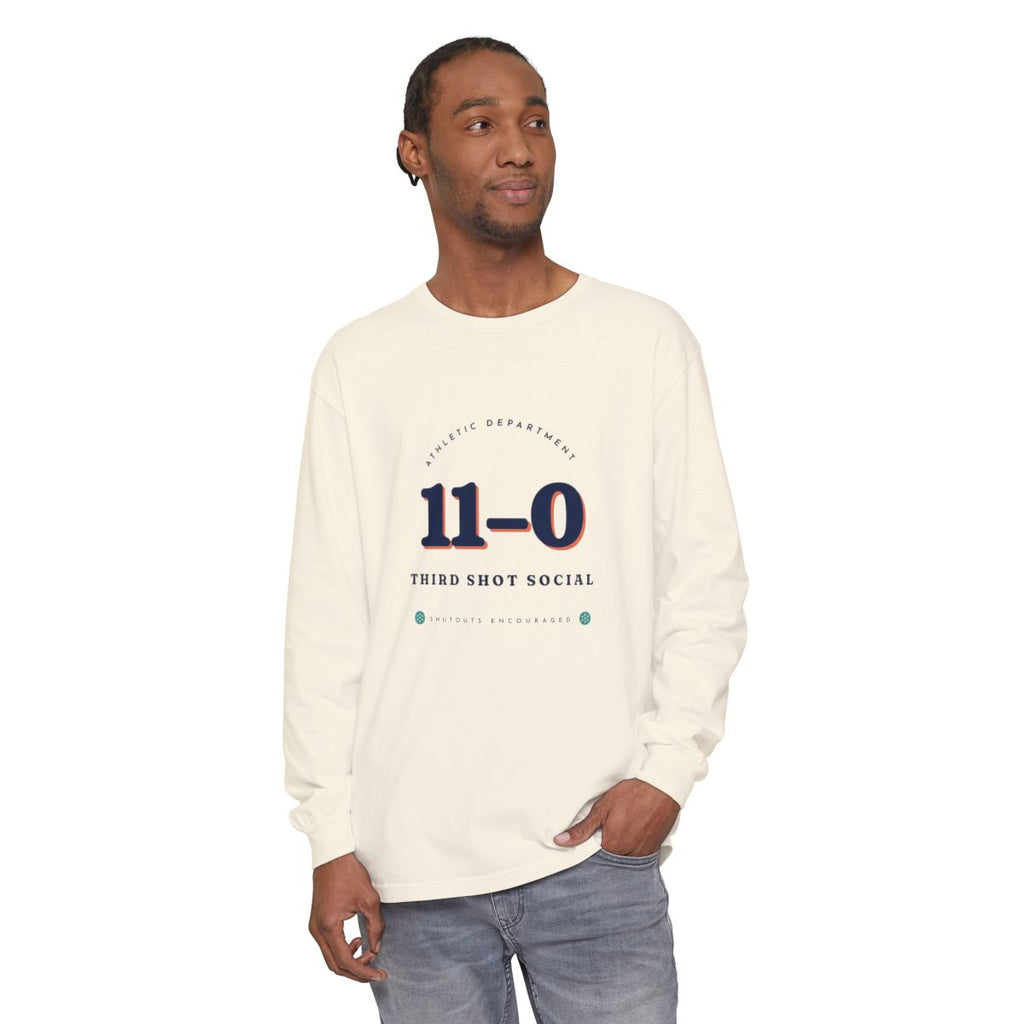 11–0 Athletic Department Long Sleeve Tee in Ivory, on model