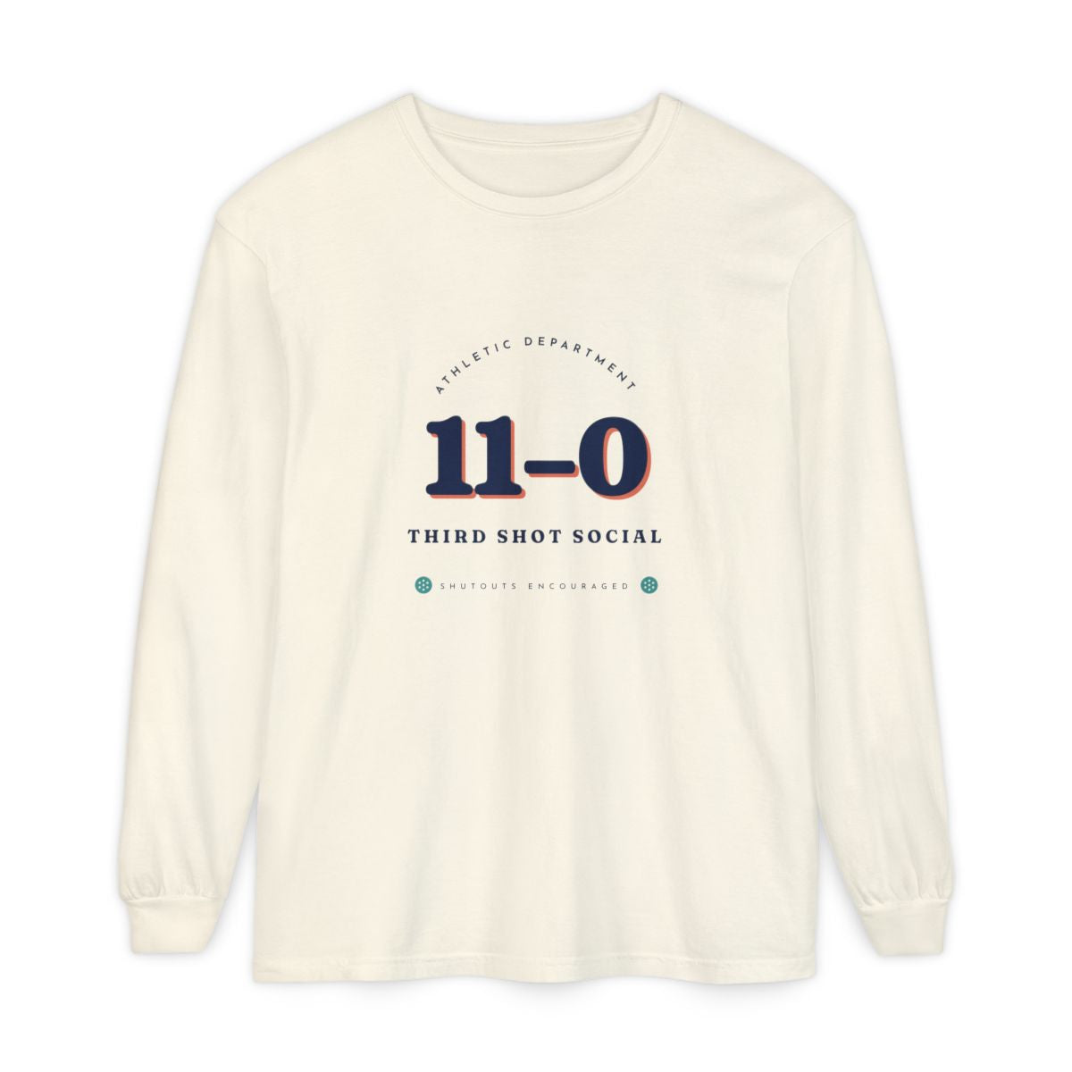 11–0 Athletic Department Long Sleeve Tee in Ivory, front view
