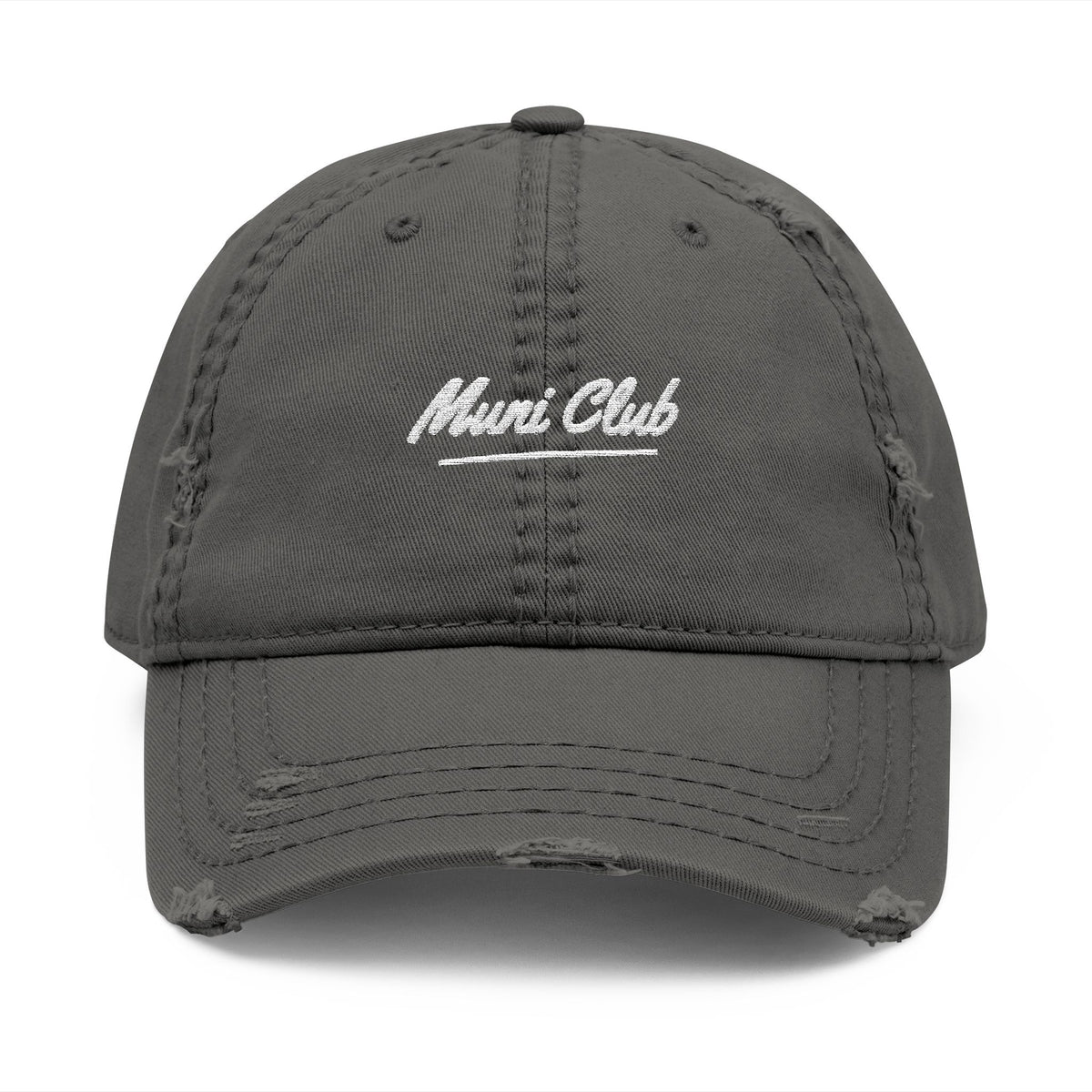 Muni Club Script Dad Hat in Charcoal Grey, front view