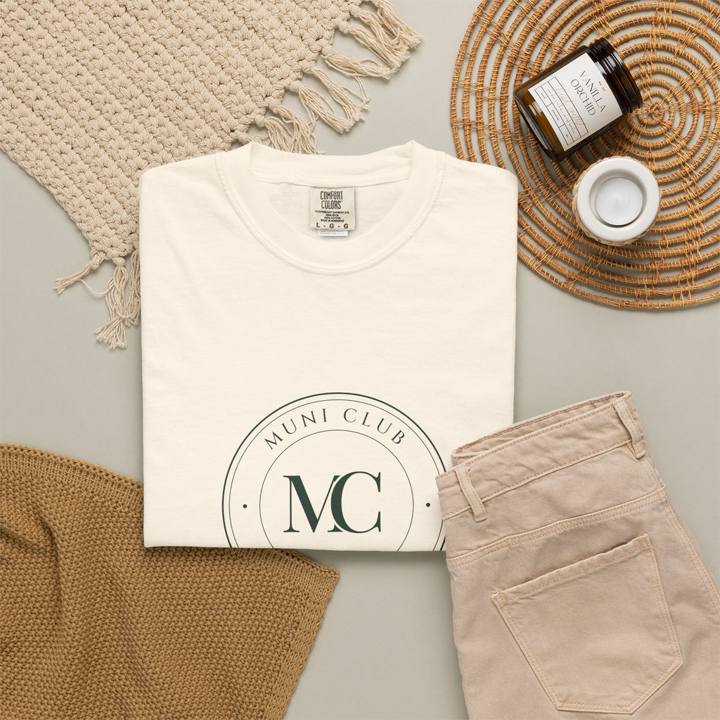 MC Monogram Crest Tee in Ivory, fabric and print detail