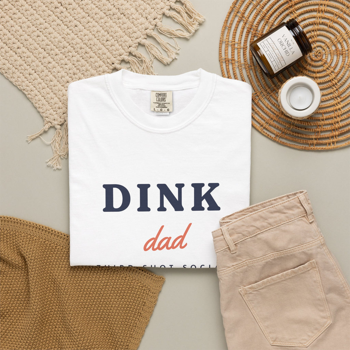 Dink Dad Tee in White, flat lay