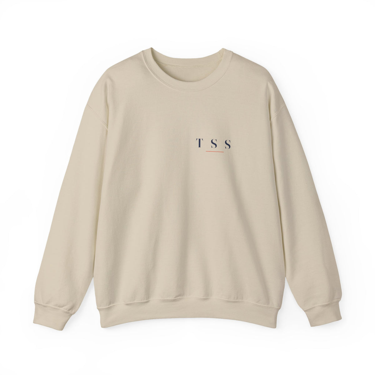 T S S Crewneck in Sand, front view