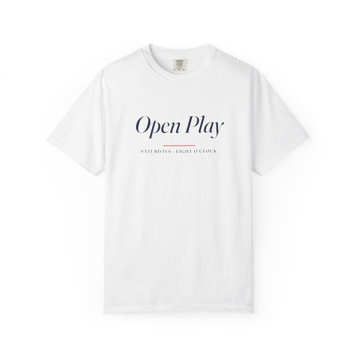 Open Play Italic Tee in White, front view