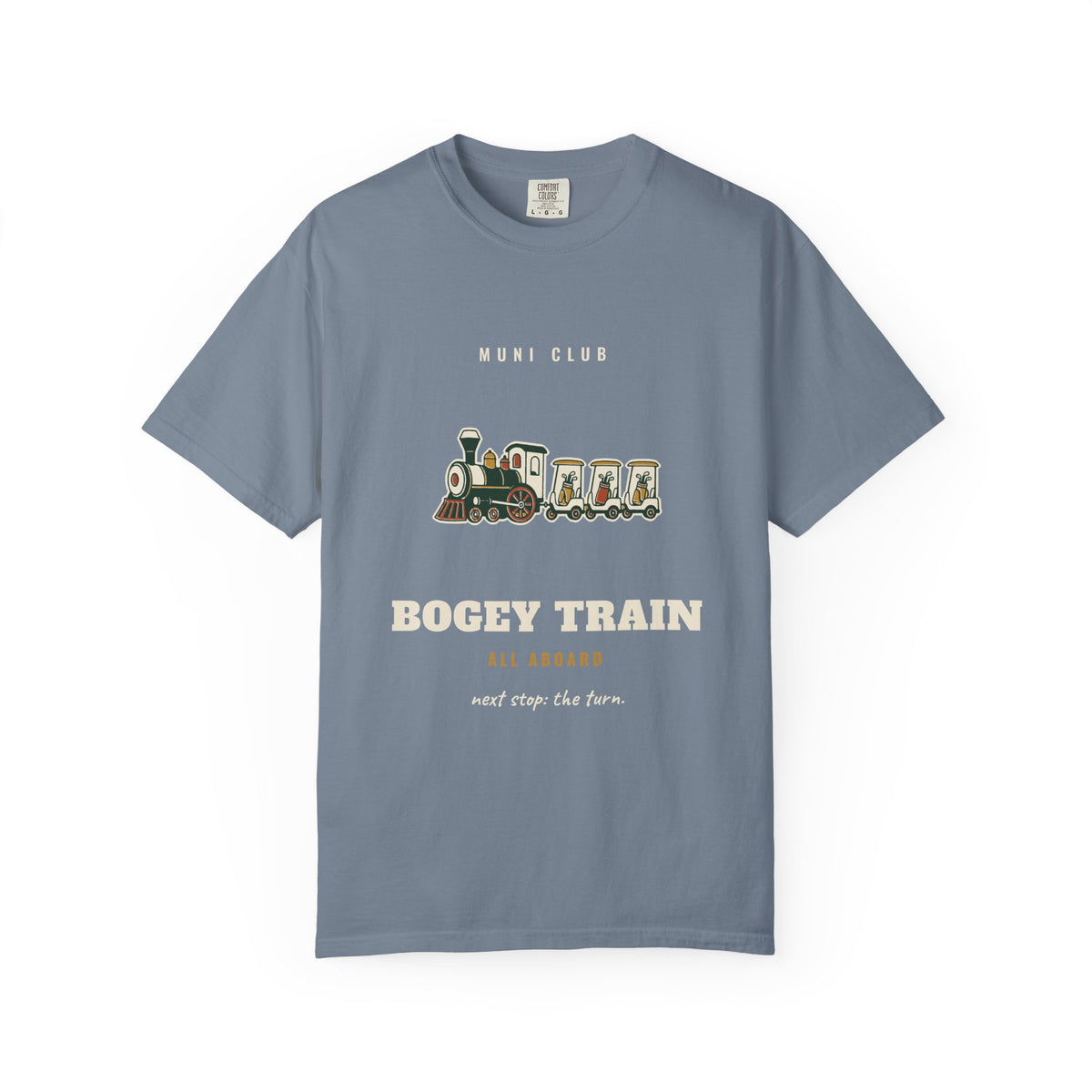 Bogey Train Tee in Blue Jean, front view