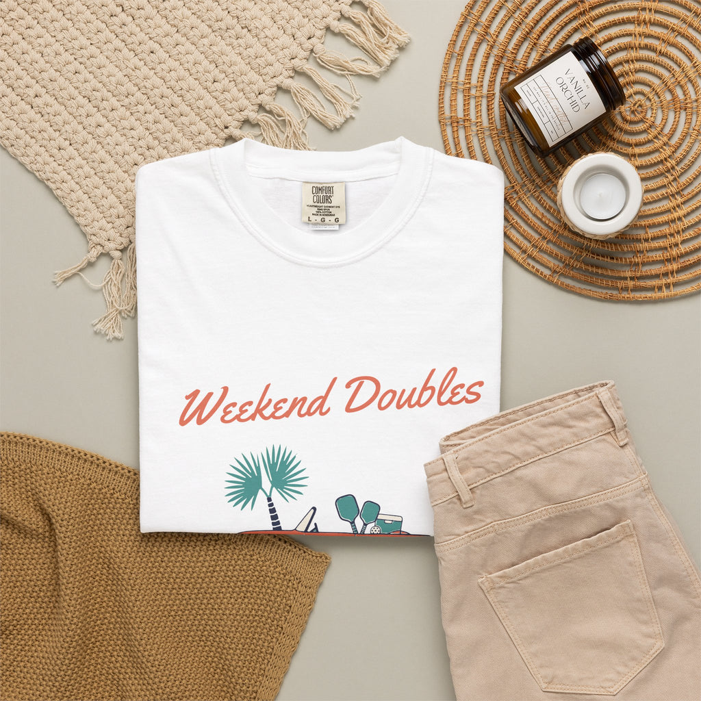 Weekend Doubles Tee in White, flat lay
