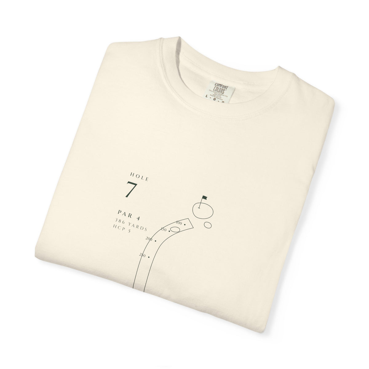 Hole 7 Yardage Tee in Ivory, folded