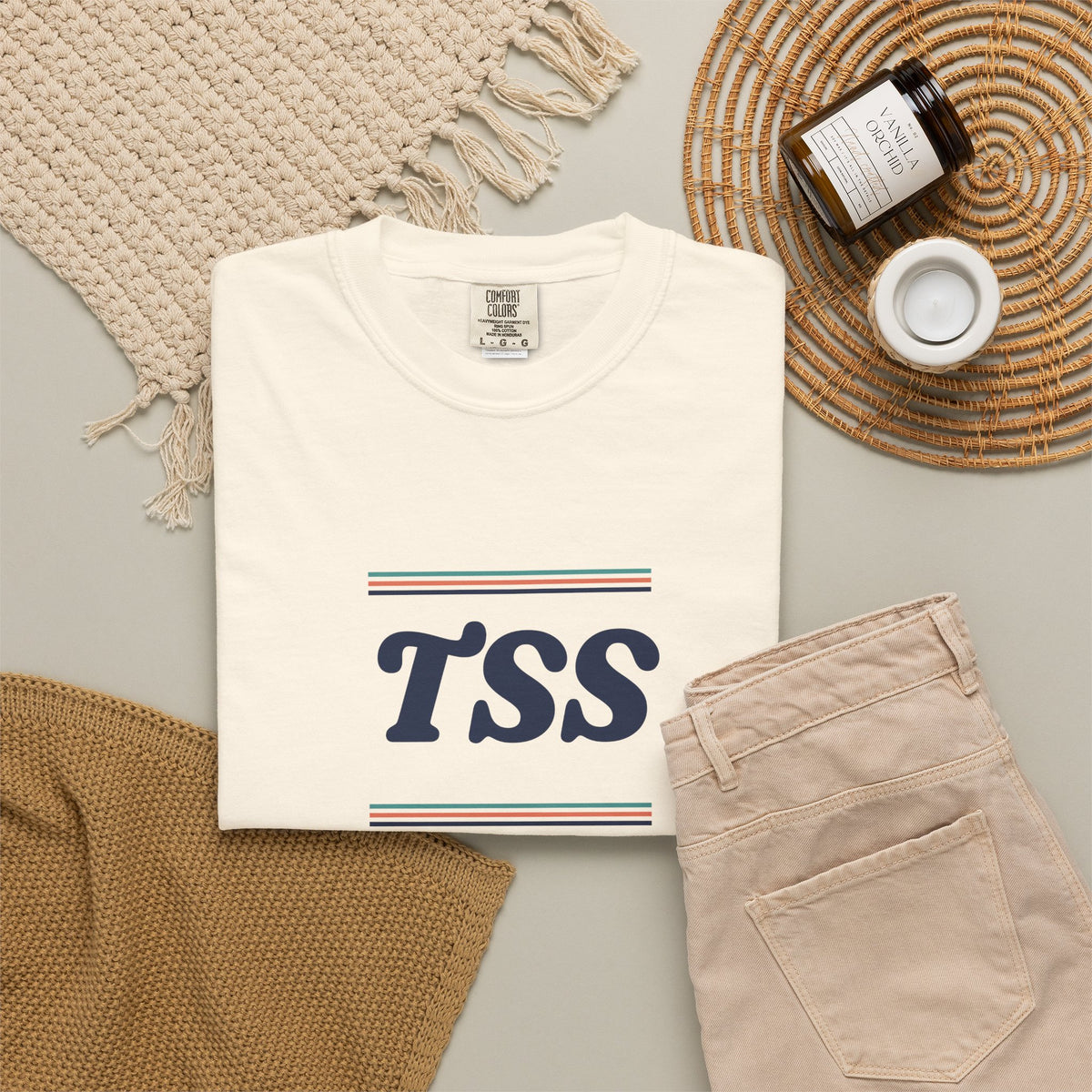 TSS Monogram Tee in Ivory, flat lay