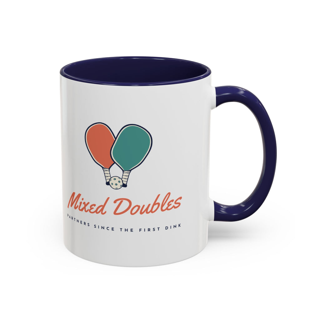 Mixed Doubles Mug in Navy, design, handle right