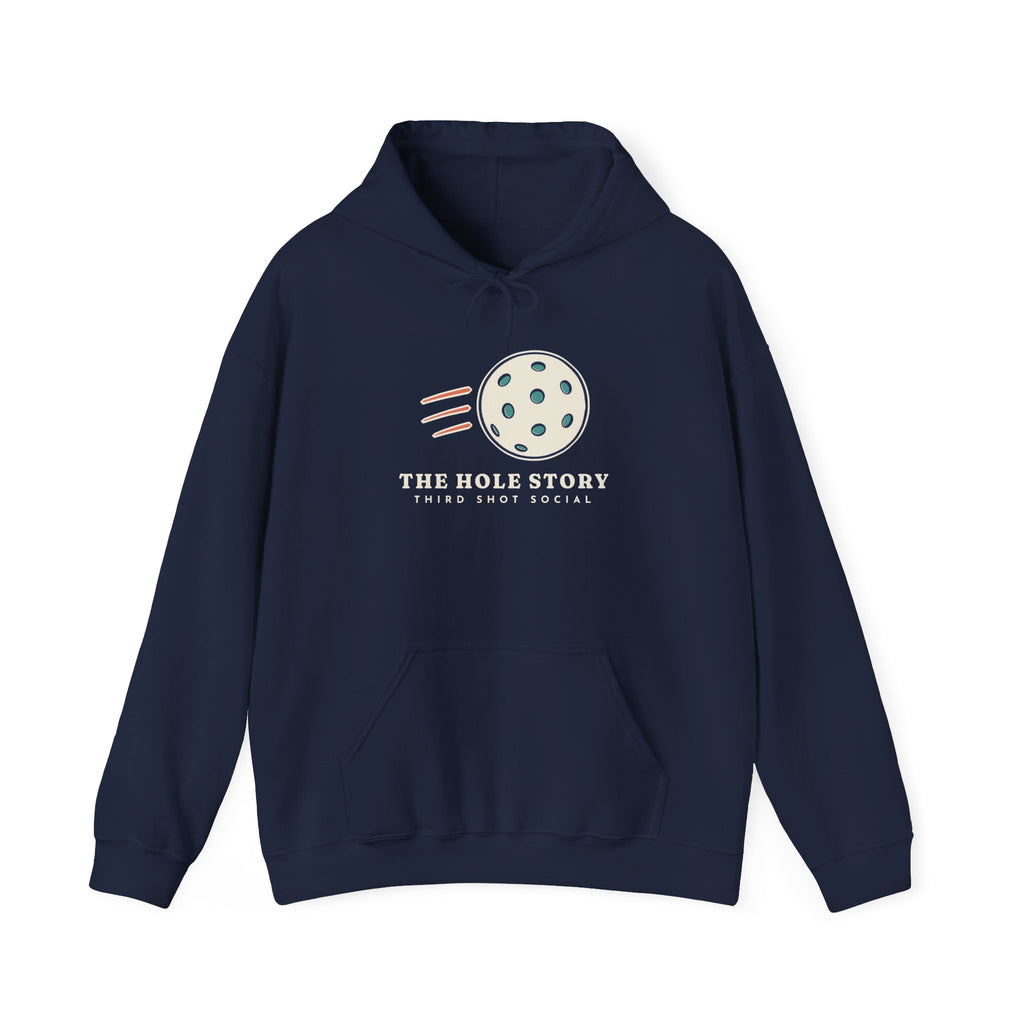 The Hole Story Hoodie in Navy, front view