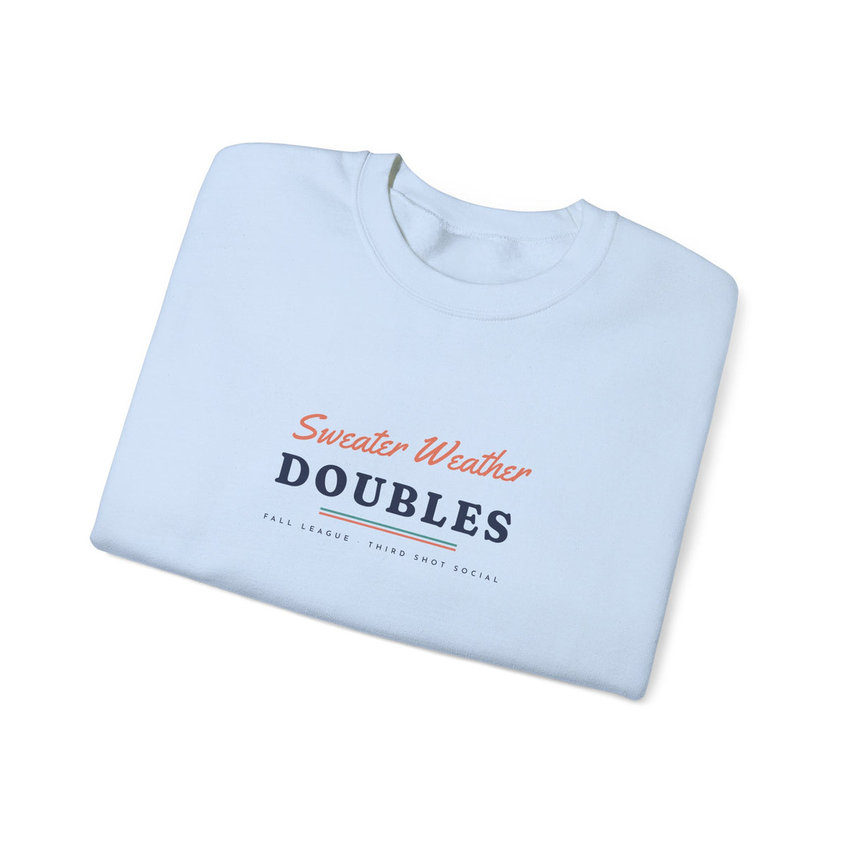 Sweater Weather Doubles Crewneck in Light Blue, folded