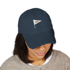 MC Pennant Dad Hat in Dark Navy, on model