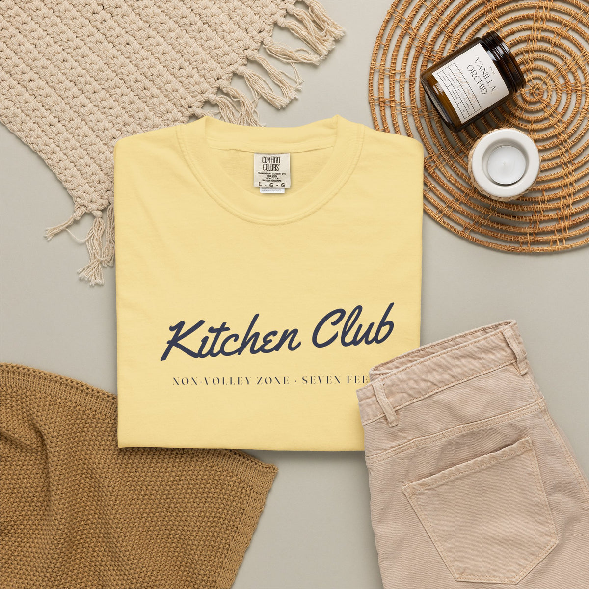 Kitchen Club Script Tee in Butter, flat lay