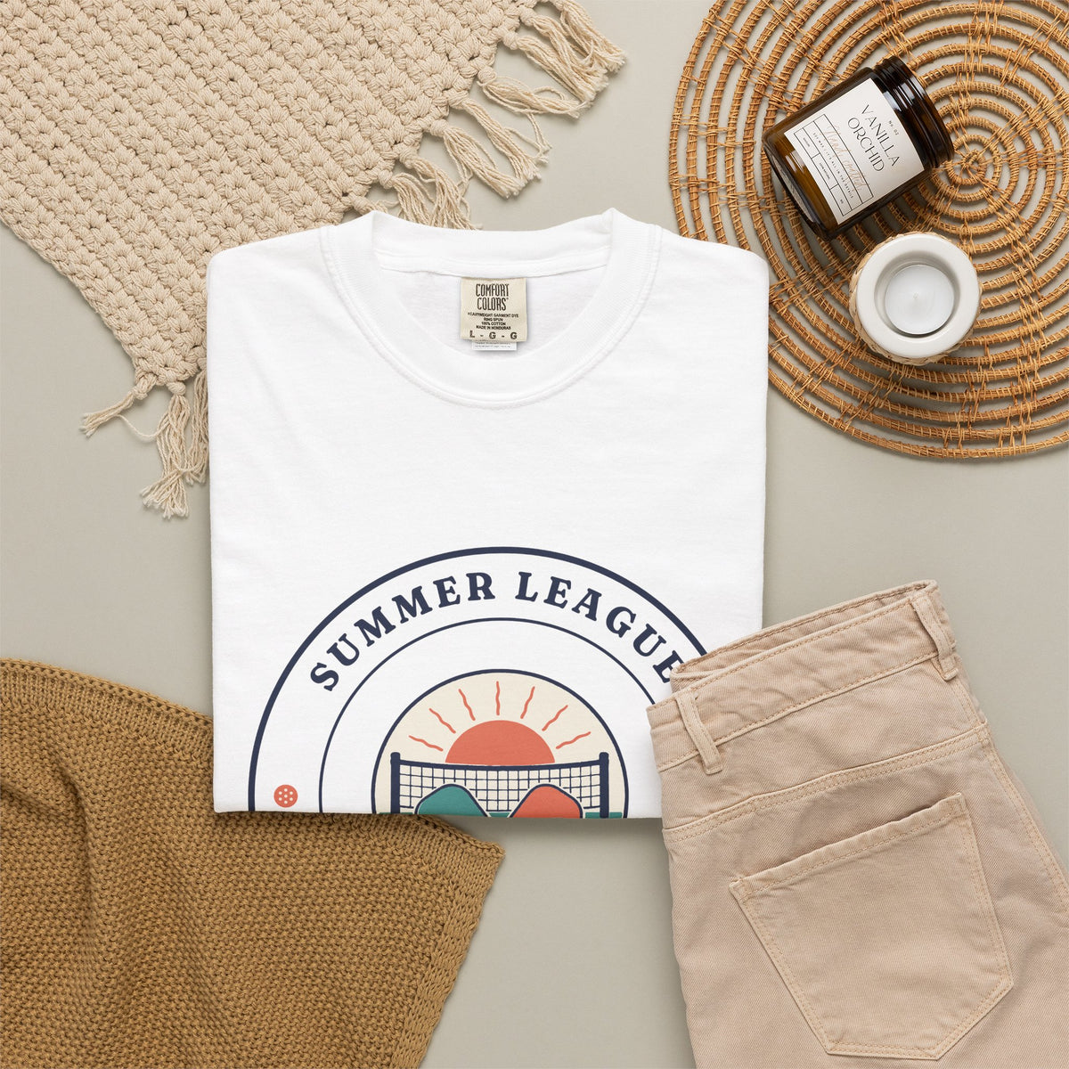 Summer League Tee in White, flat lay
