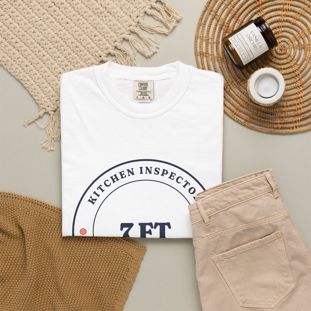 Kitchen Inspector Tee in White, flat lay