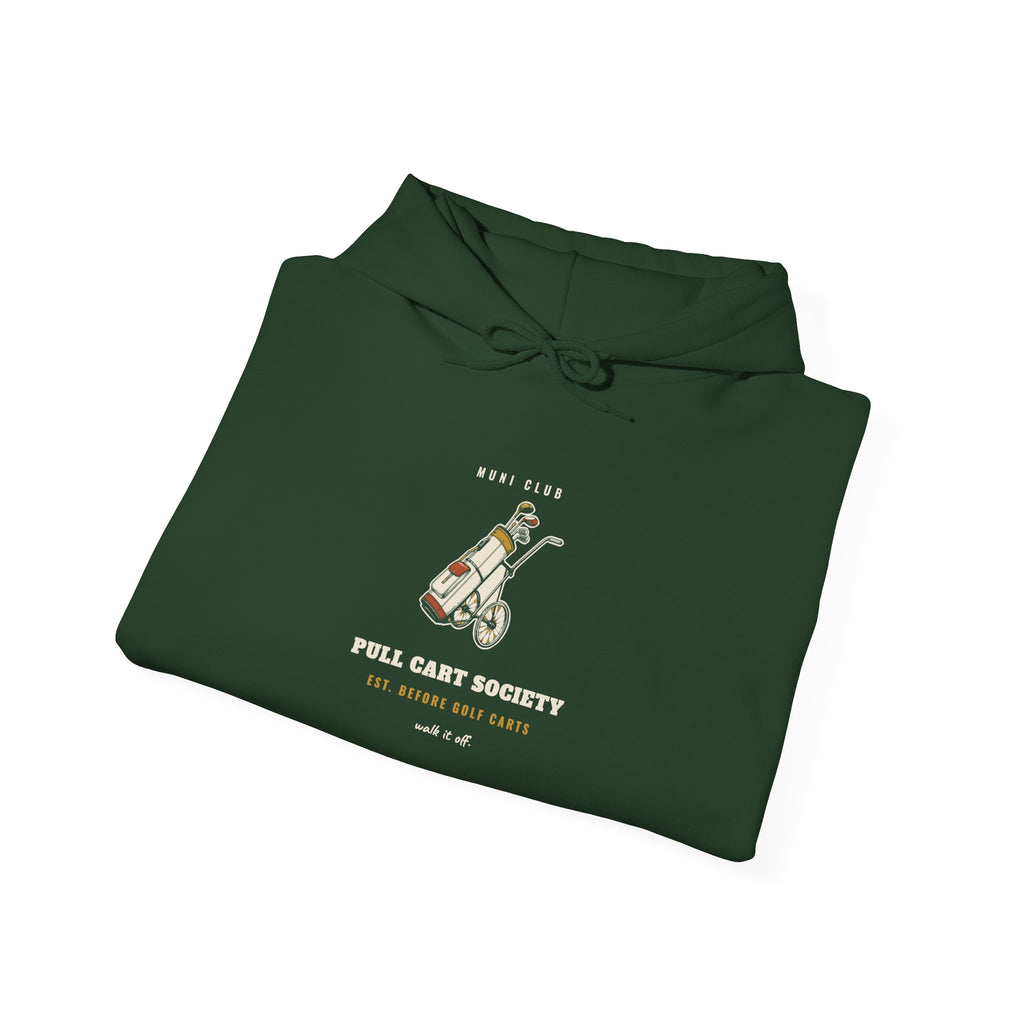 Pull Cart Society Hoodie in Forest Green, folded
