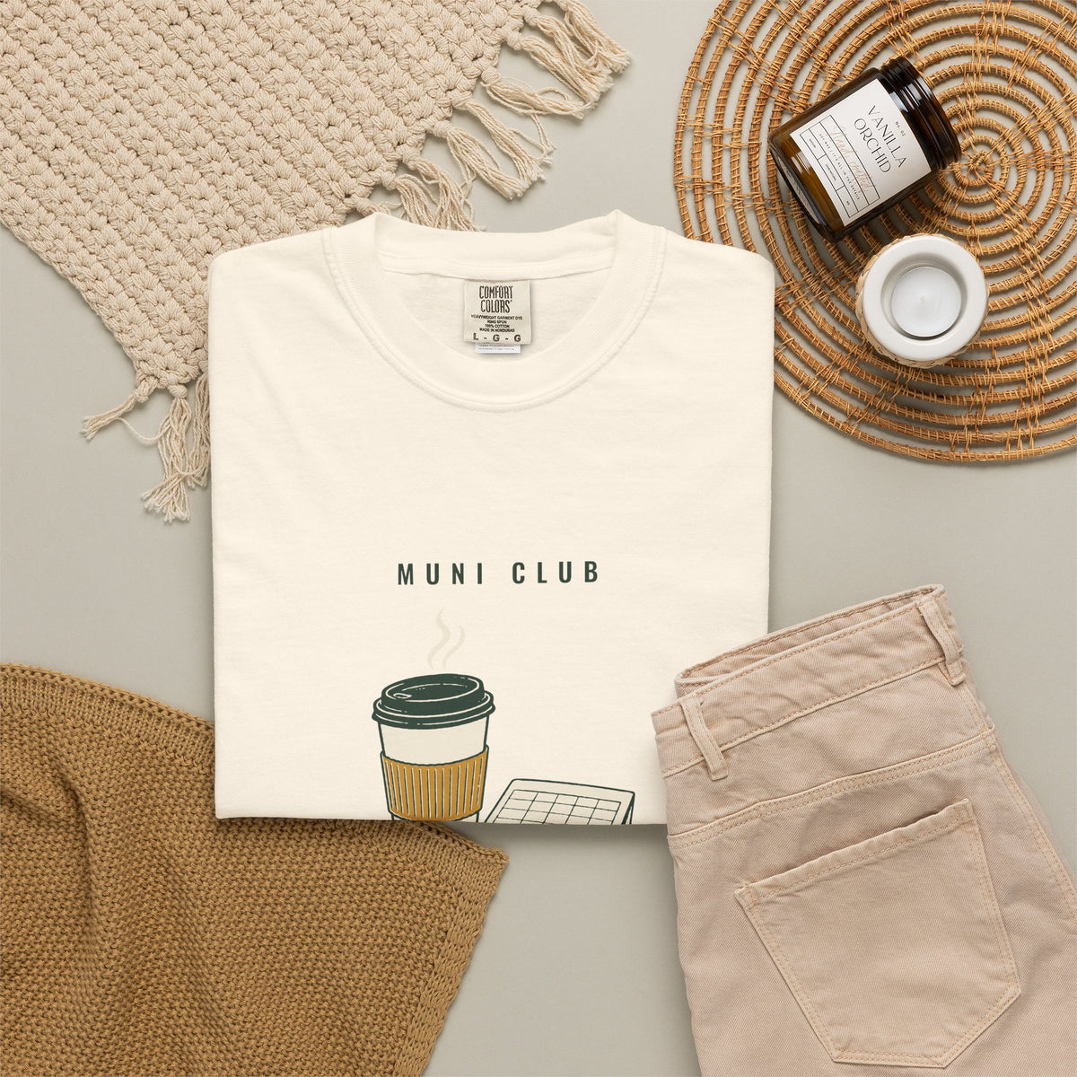 First Coffee Tee in Ivory, flat lay