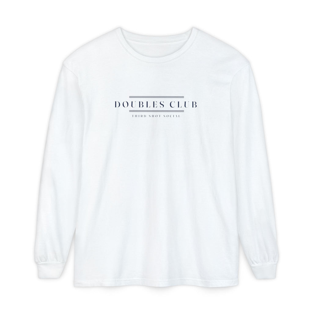 Doubles Club Long Sleeve Tee in White, front view