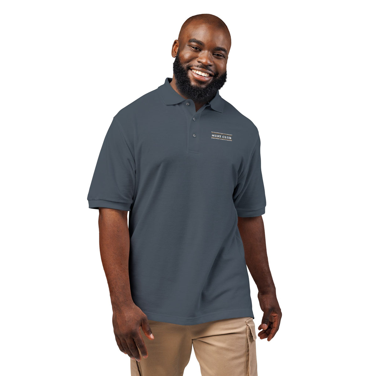 Club Stripe Polo in Steel Grey, on model
