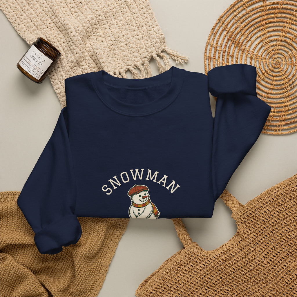 Snowman Crewneck in Navy, flat lay