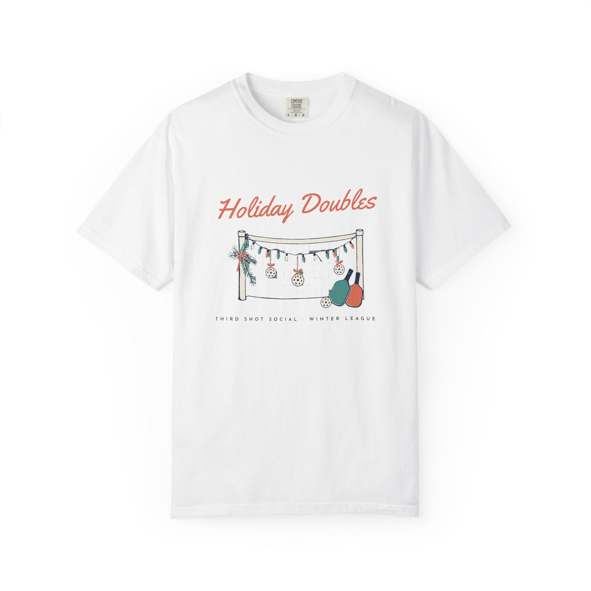 Holiday Doubles Tee in White, front view